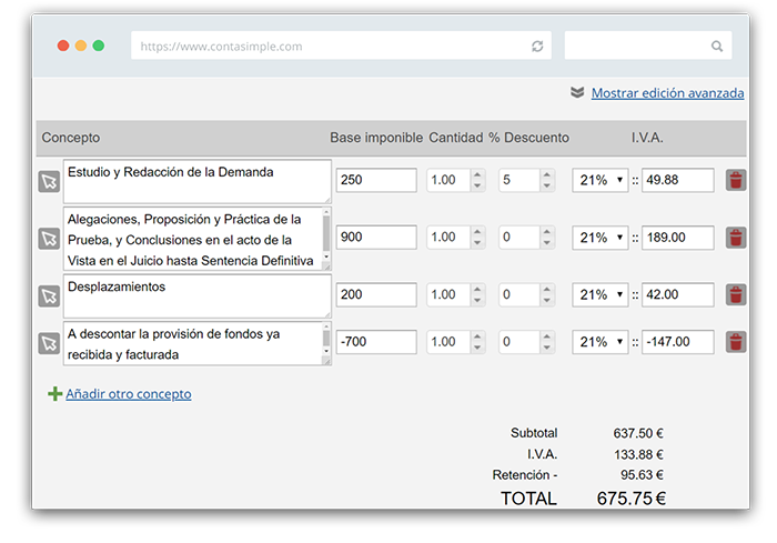 Descuentos facturas abogado