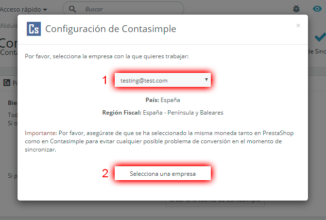 Seleccionar la empresa destinataria en Contasimple