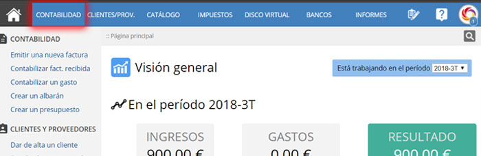 Botón de acceso al módulo de contabilidad