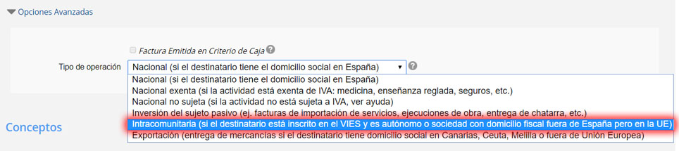 Acciones del módulo de contabilidad