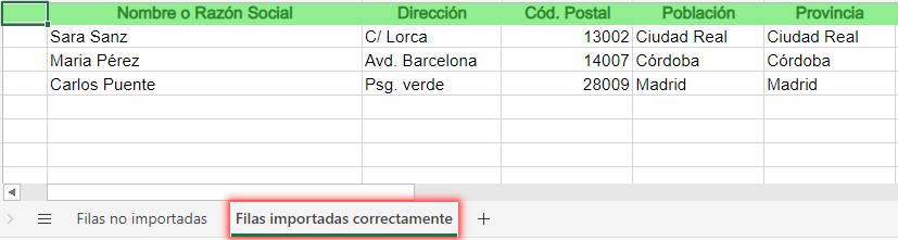 Filas importadas correctamente