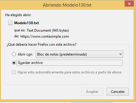 Guardar fichero modelo 130