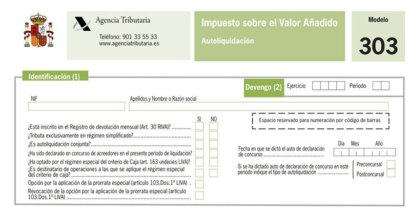 Modelo 303 - Formulario identificación