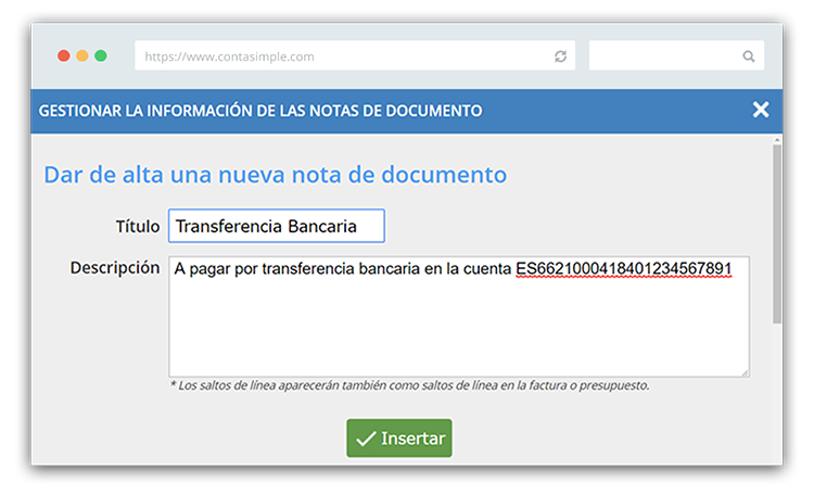 Cómo crear notas en facturas de arquitecto, ingeniero o perito