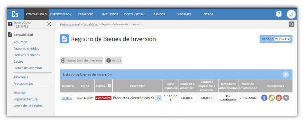 Registro de bienes de inversión