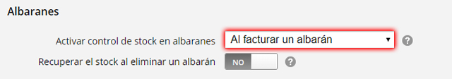 Control stock facturar albarán
