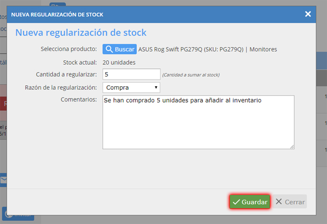 Guardar regularización