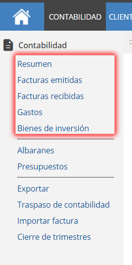 Botón de acceso al módulo de contabilidad