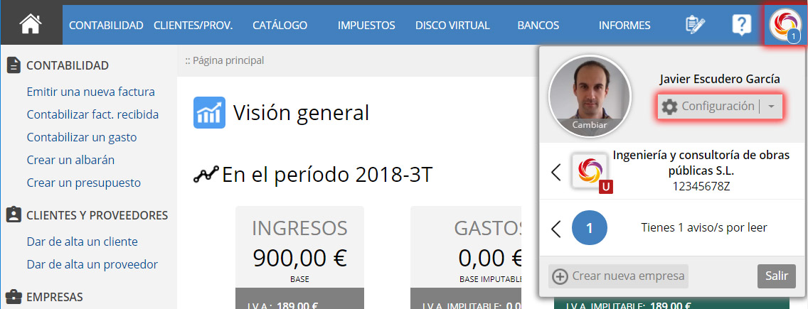 Configurar contrato bancario