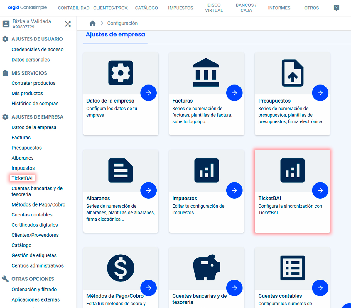 Selecciona configurar Ticketbai