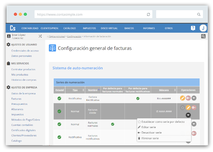 Configurar series de facturas