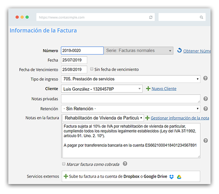 Nota informativa rehabilitación de factura para carpinteros, fontaneros, electricistas o pintores