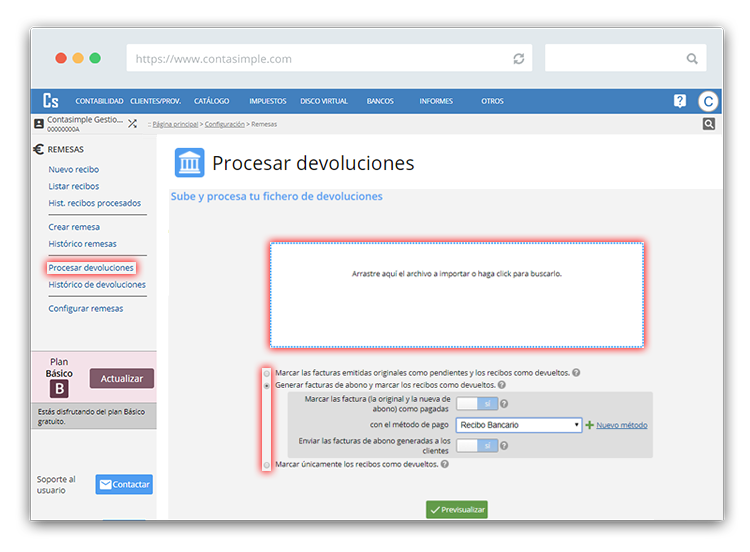 Procesar devoluciones de recibos recurrentes