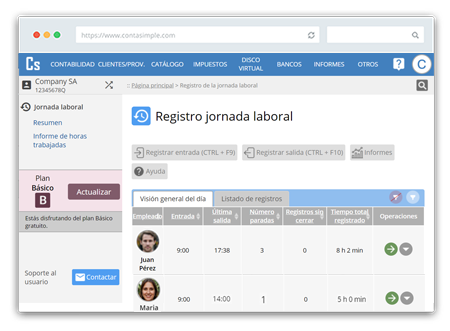 Control horario jornada laboral