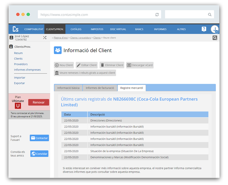 Últims canvis registrals del teu client