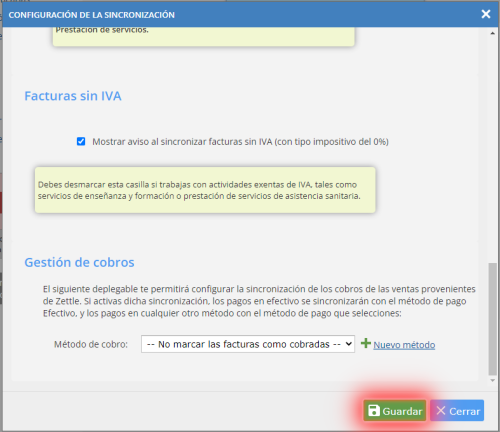 Ventana de configuración