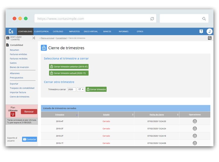 Cierre de trimestres en Contasimple