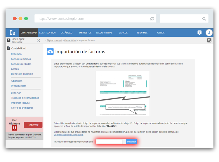 Importar factura con Contasimple