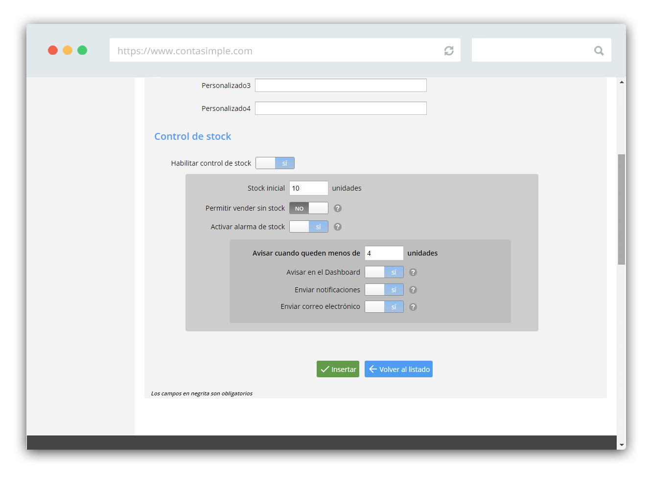 Personaliza la configuración de stock de tus productos