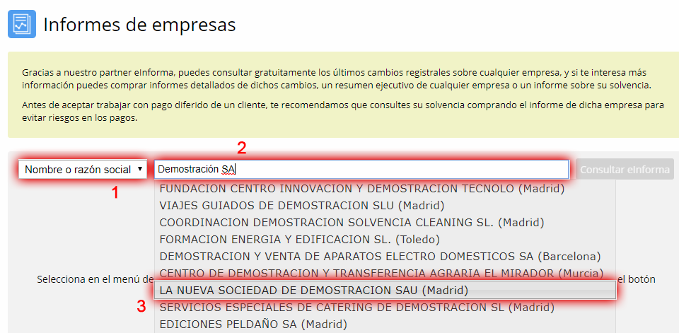 Búsqueda de empresa por nombre o razón social