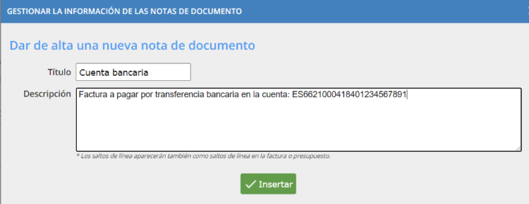 Gestionar nota en tu  factura de Contasimple