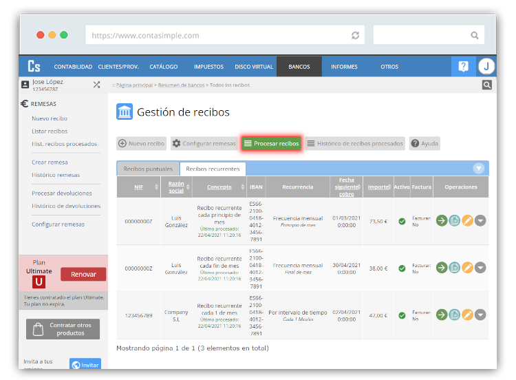 Llistat de rebuts a Contasimple