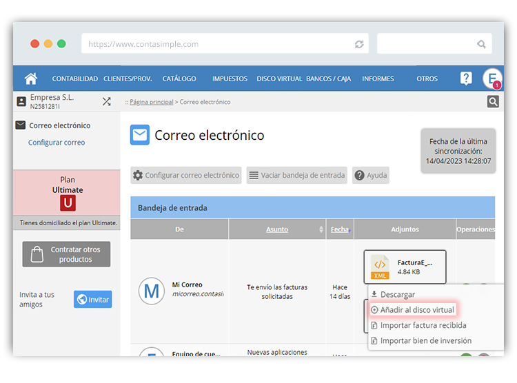 Importar documents safata d'entrada correu electrònic