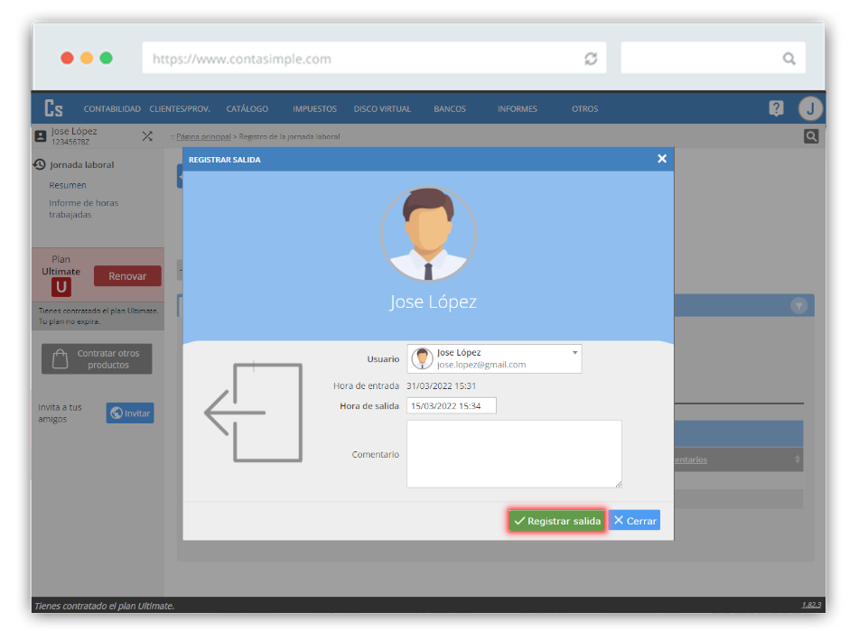 Registrar sortida control horari