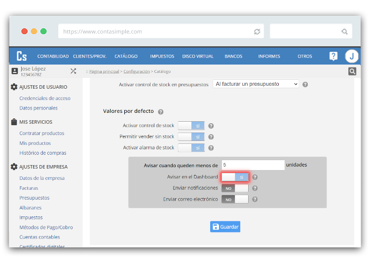 Avís al Dashboard