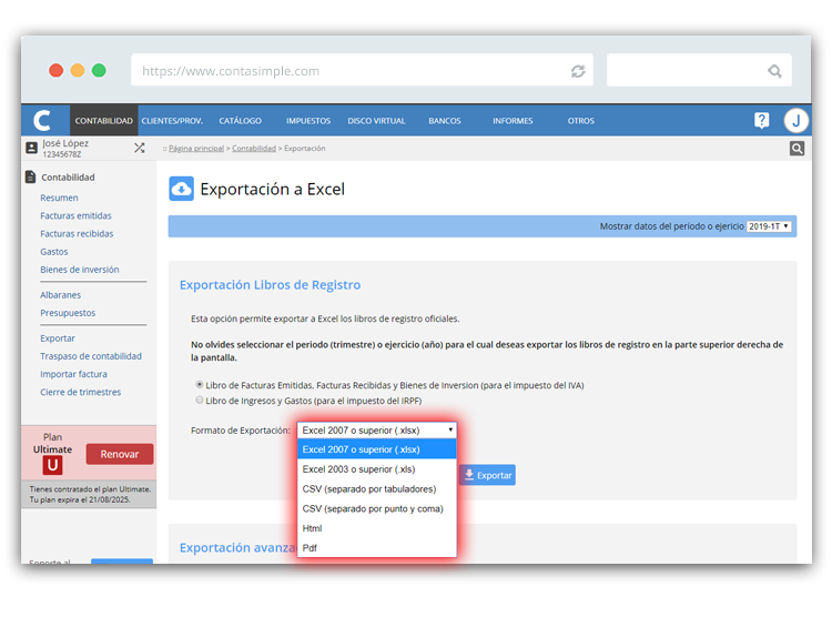 Exportación libros de registro con Contasimple
