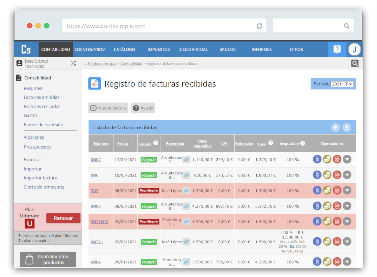 Més informació sobre factures rebudes