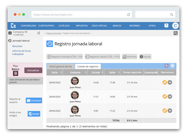 Llistat de registres horaris