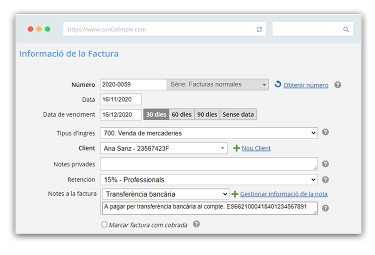 Nota informativa factura màrqueting, publicitat i comunicació