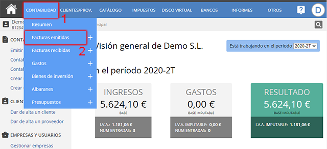 Acceder al listado de facturas emitidas