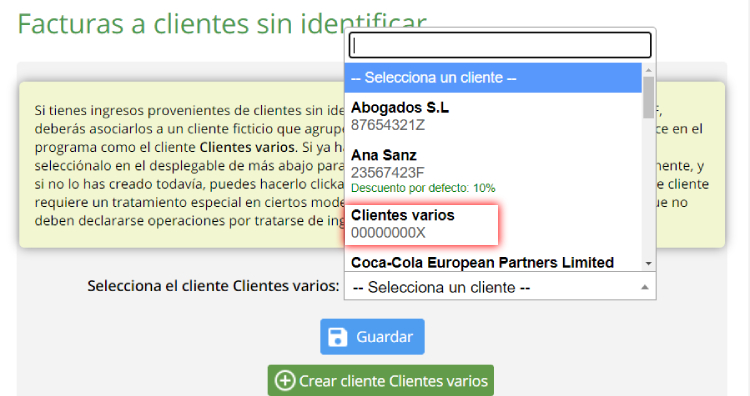 Configuración clientes varios en Contasimple