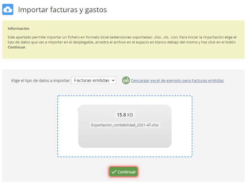 Excel de ejemplo para productos o servicios de catálogo. Columnas T a Y