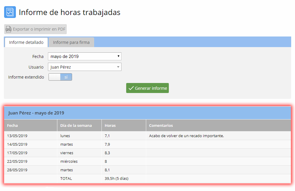 Resultado informe extendido