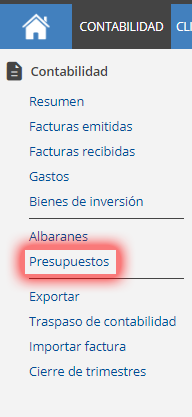 Botón de acceso al módulo de presupuestos