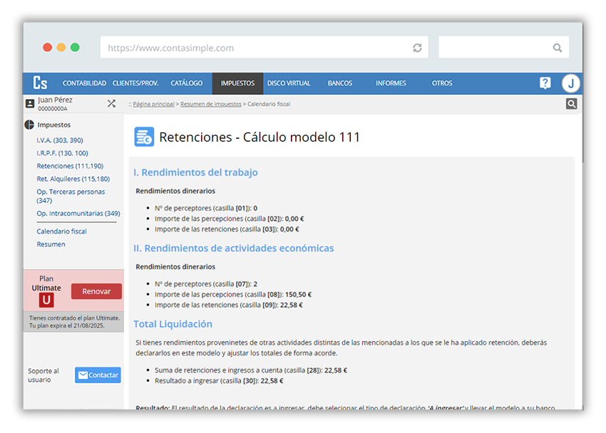 Rellena el modelo 111 de retenciones con Contasimple