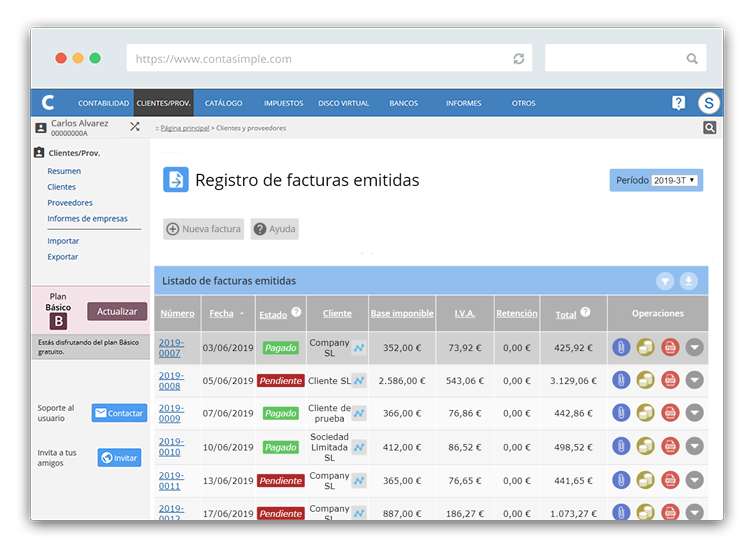 Registro de facturas emitidas