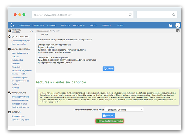 Clientes varios facturas Contasimple paso 3