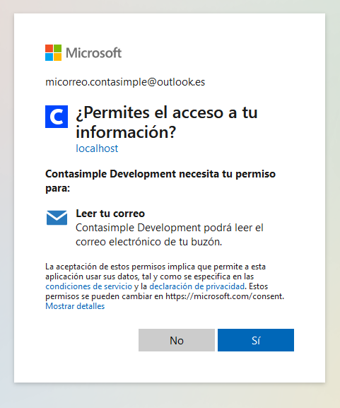 Permisos necesarios en Outlook