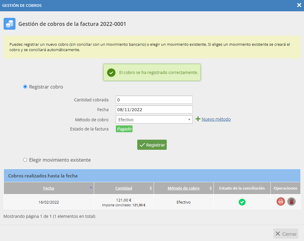Cobro registrado