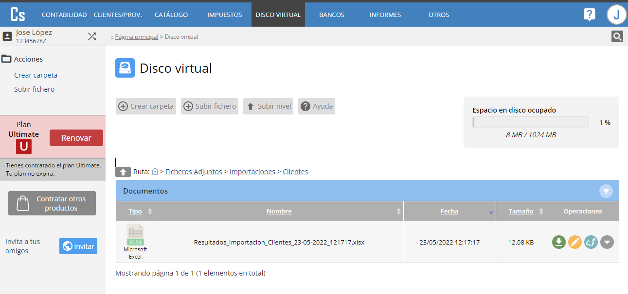 Disco virtual clientes importados