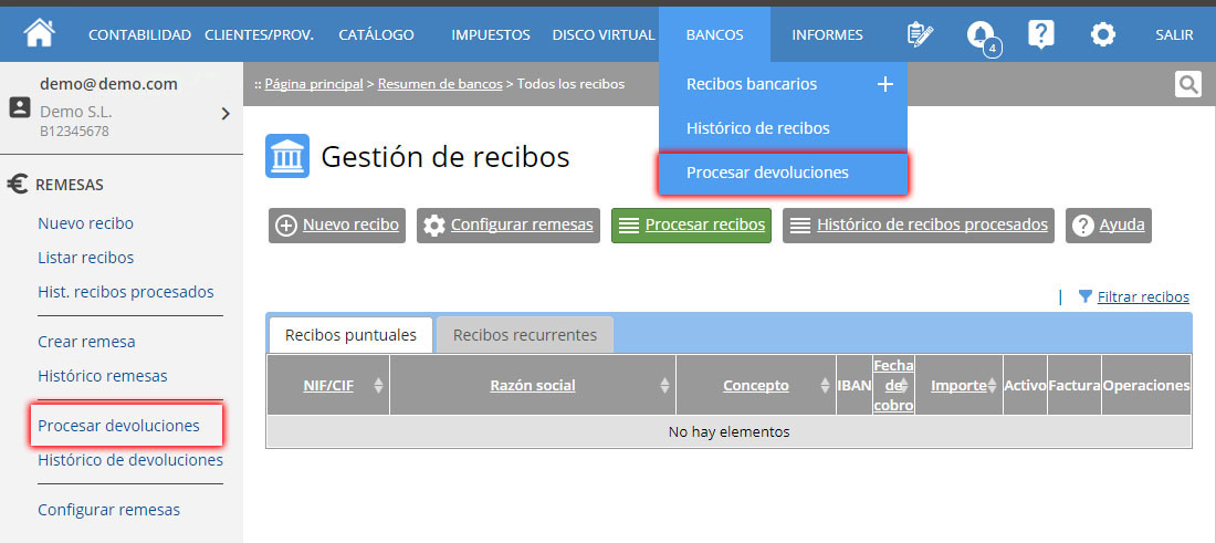 Accede al módulo de devoluciones