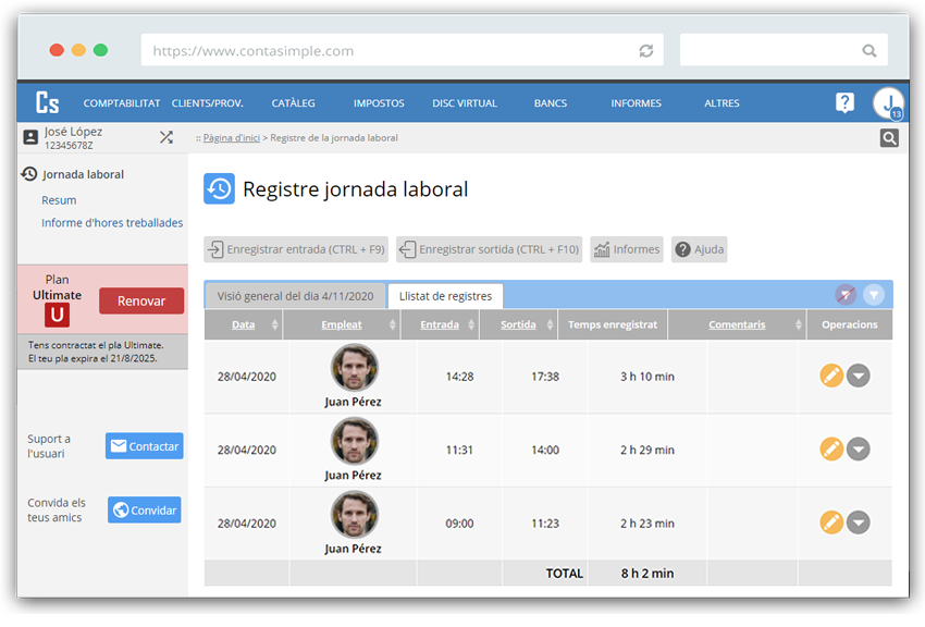 Llistat detall registre jornada laboral