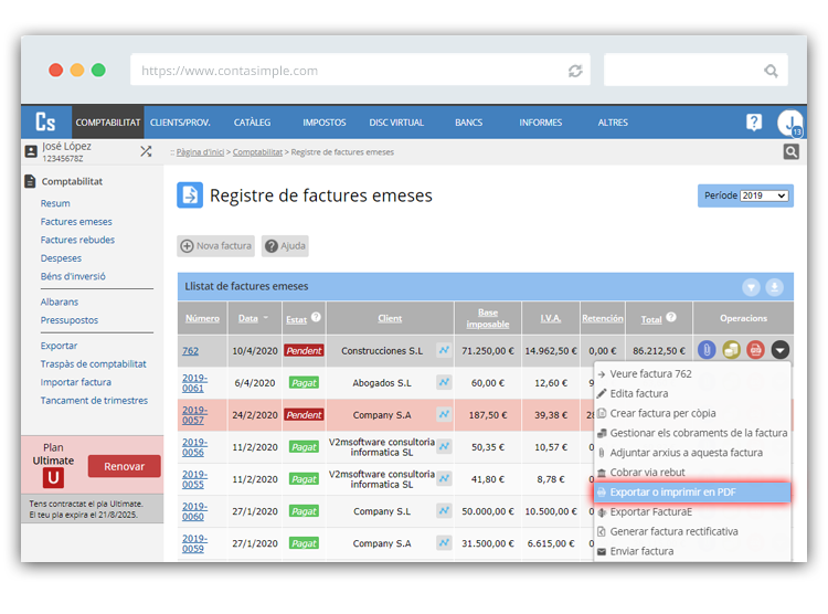 Exportació de factures amb Contasimple