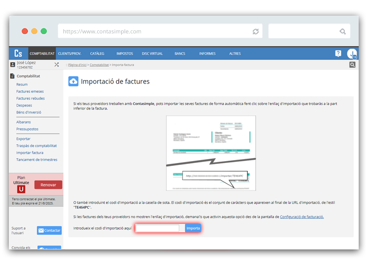 Importar factura amb Contasimple