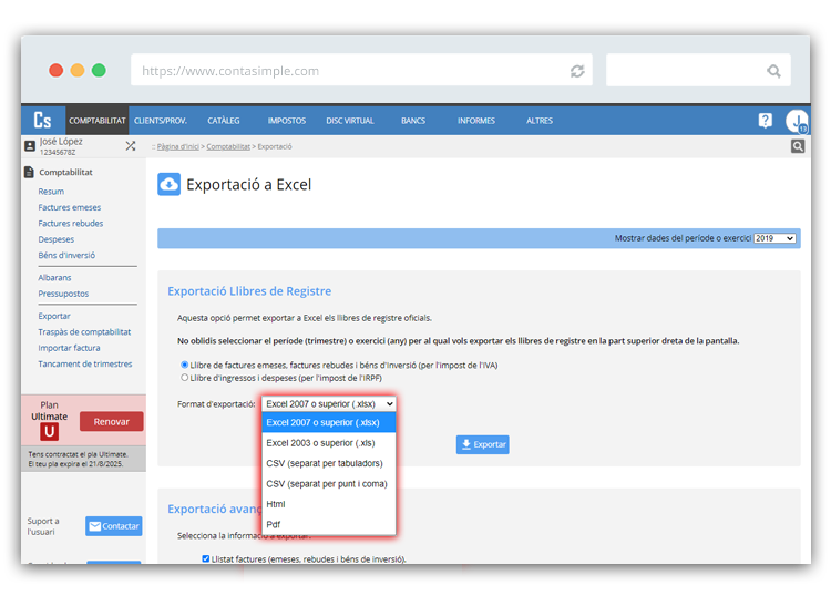 Exportació llibres de registre amb Contasimple