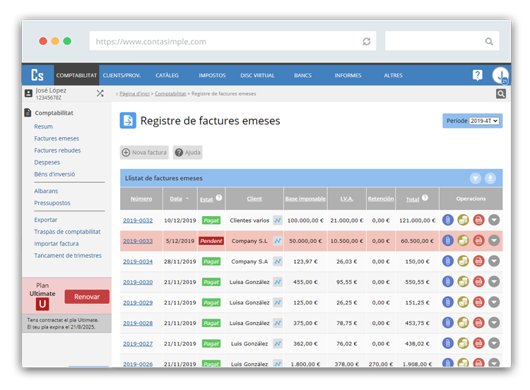 Registre de factures emeses